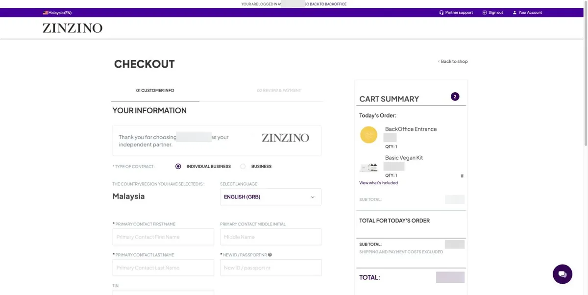Enrolment checkout with the cart summary