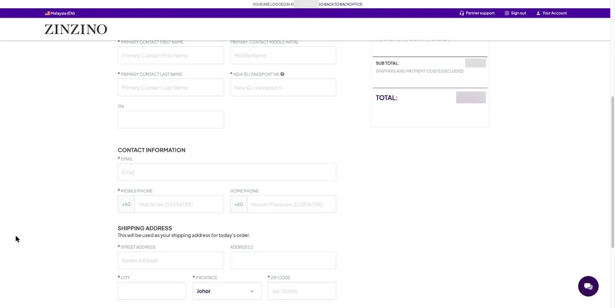 The new partner’s details form