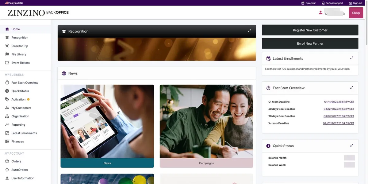 Back-office home dashboard