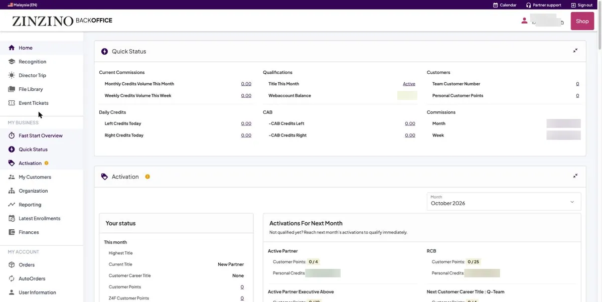 Quick Status panel