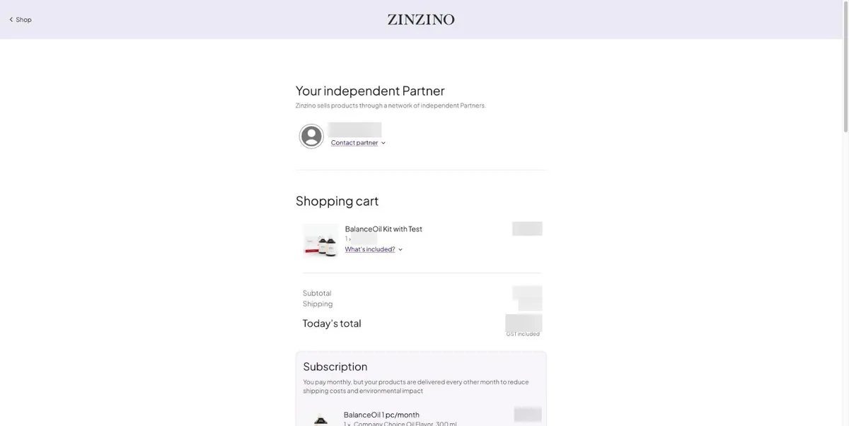 Checkout showing Your independent Partner