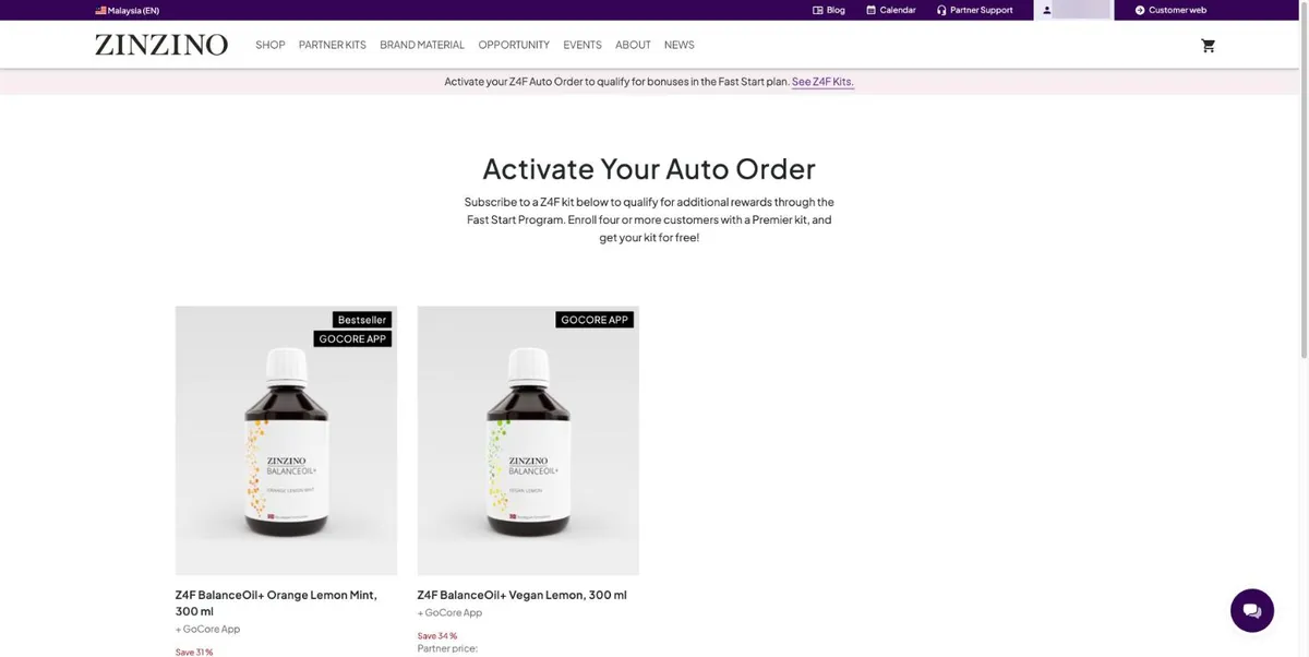 Activate Your Auto Order page with two Z4F kits