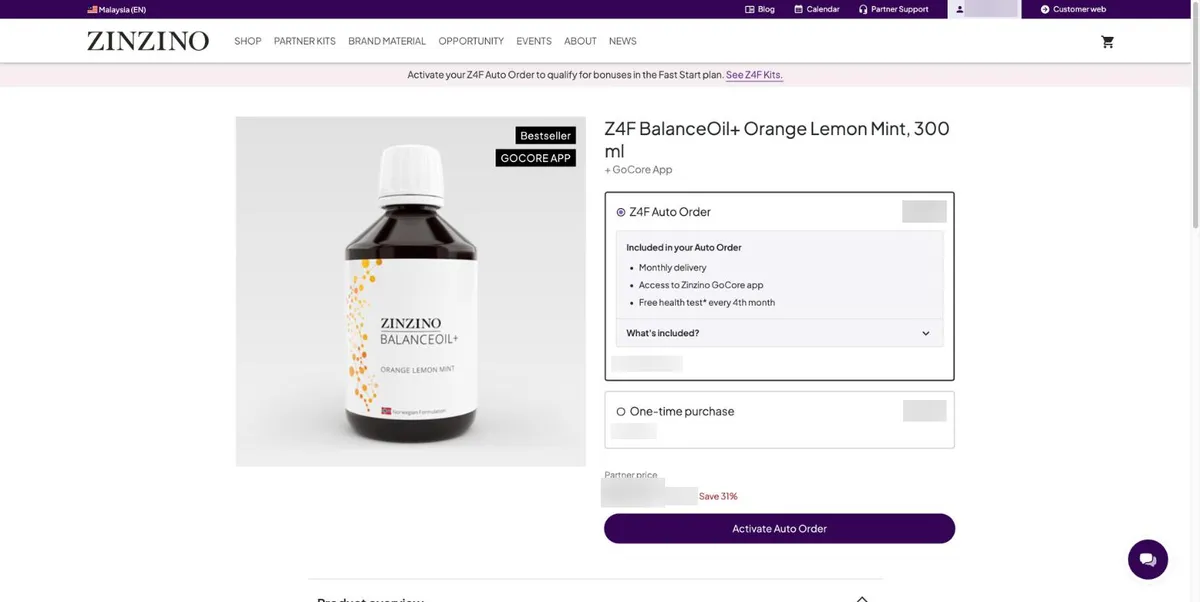 Kit page with Z4F Auto Order and One-time purchase options