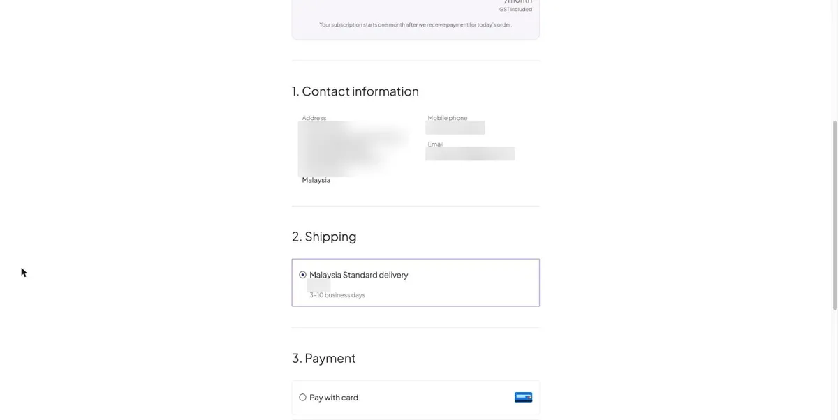 Contact information and shipping
